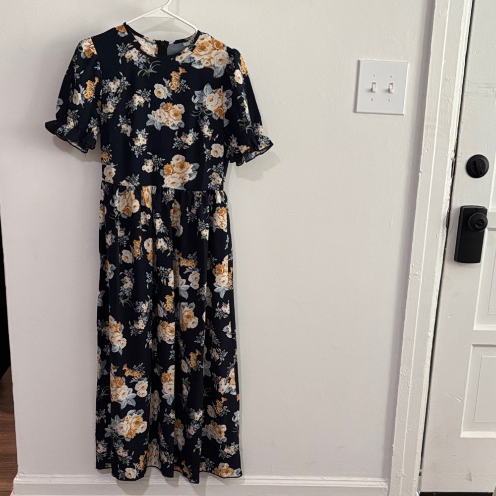 Navy blue dress with flowers